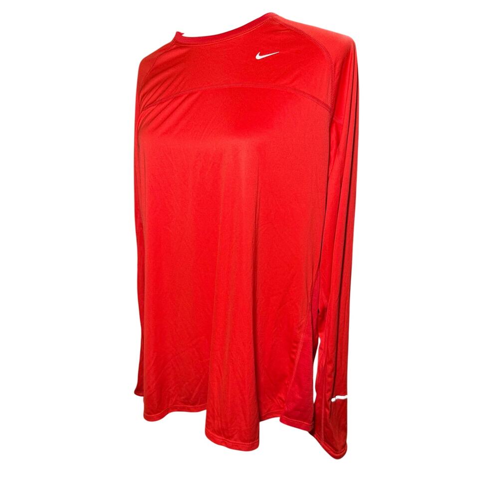 Nike Running Red Long Sleeve Athletic Shirt, Reflective Swoosh, Men's 2XL